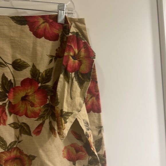 Express vintage wrap floral red green and tan mini skirt, large - Picture 2 of 3